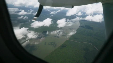 Cloud Forest and River View From Airplane Window Cabin Cockpit, Wild Forest View Stock Footage 162585864