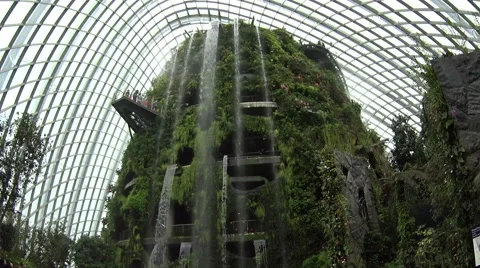 Cloud Forest waterfall in the Gardens by the Bay Stock Footage