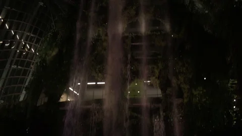 Cloud Forest Waterfall at Gardens By The Bay Singapore At Night Stock Footage 109535231