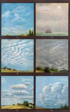 Cloud Formations. 1. Cirrus And Cirrostratus 2. Altostratus 3. Altocumulus 스톡 사진