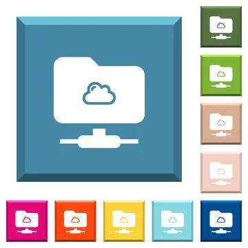 Cloud FTP white icons on edged square buttons Ilustración de archivo