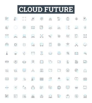 Cloud future vector line icons set. Cloud, Future, Computing, AI, IoT, Digital Stock Illustration