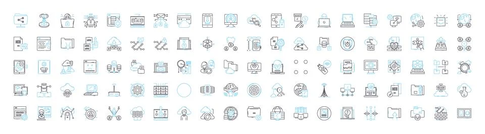 Cloud future vector line icons set. Cloud, Future, Computing, AI, IoT, Digital Stock Illustration