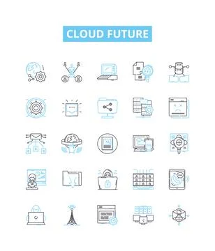 Cloud future vector line icons set. Cloud, Future, Computing, AI, IoT, Digital Illustrazione stock