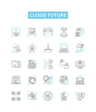 Cloud future vector line icons set. Cloud, Future, Computing, AI, IoT, Digital Stockillustratie