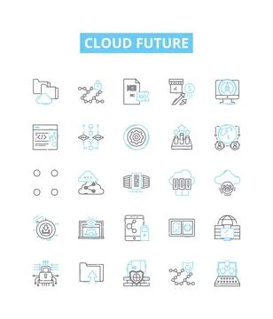 Cloud future vector line icons set. Cloud, Future, Computing, AI, IoT, Digital Stock Illustration