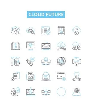 Cloud future vector line icons set. Cloud, Future, Computing, AI, IoT, Digital Stock Illustration