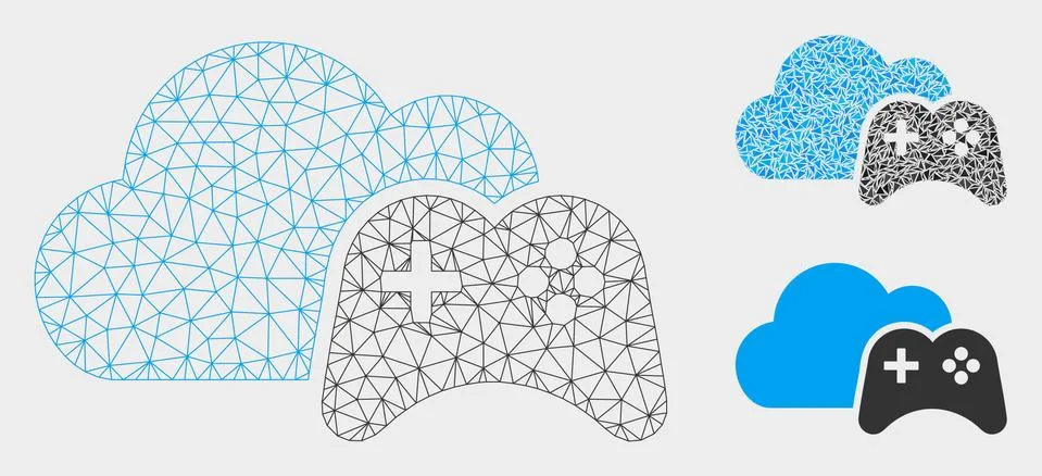 Cloud Game Controller Vector Mesh Wire Frame Model and Triangle Mosaic Icon Illustrazione stock