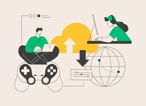 Cloud gaming abstract concept vector illustration. Stock Illustration