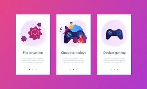Cloud gaming app interface template. Illustrazione stock