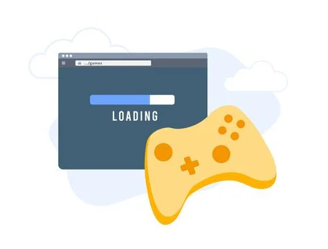Cloud gaming on browser concept. Loading game in web browser with minimal Stock Illustration