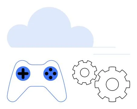 Cloud Gaming Concept with Game Controller and Gear Icons Illustrazione stock