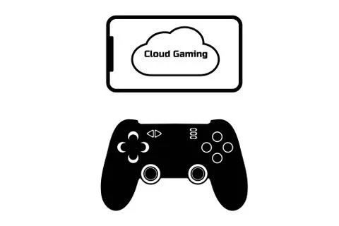 Cloud gaming concept. Modern smartphone and gamepad connected to the cloud Illustrazione stock