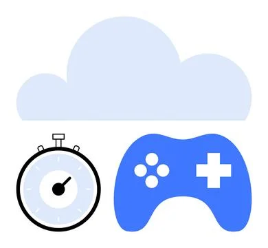 Cloud Gaming Concept with Stopwatch and Game Controller Symbolizing Speed a.. Stock Illustration