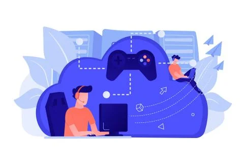 Cloud gaming concept vector illustration. Stock Illustration