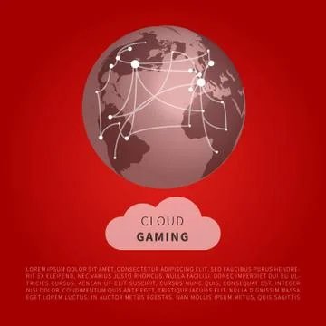 Cloud Gaming Design Concept with World Map connections - Digital Network Conn Stock Illustration