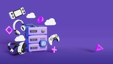 Cloud gaming streaming service 3d banner. Multimedia server for online video Stock Illustration