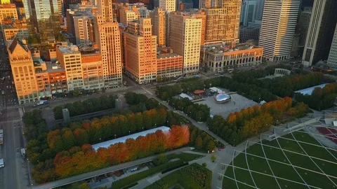 Cloud Gate and Millennium Park Drone Video Downtown Chicago Illinois USA Stock Footage 129103360