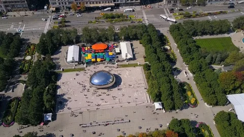 Cloud Gate and Millennium Park Drone Video Downtown Chicago Illinois USA Stock Footage 129108639