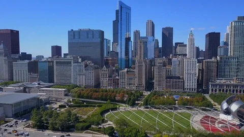 Cloud Gate and Millennium Park Drone Video Downtown Chicago Illinois USA Stock Footage 129108846