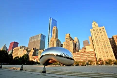 Cloud Gate - The Bean in Millennium Park at Sunrise, Chicago Stock Photos