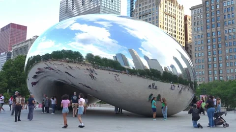 Cloud Gate Bean Sculpture Reflection In Millennium Park Chicago Stock Footage 336267909