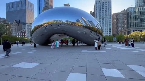 Cloud Gate sculpture in Millennium Park, Chicago. USA Stock Footage 245001608
