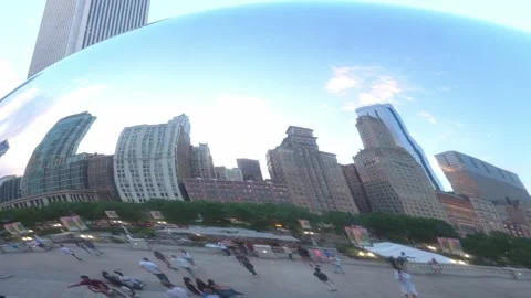 Cloud Gate Sculpture Reflecting Chicago Skyline And People In Millennium Park Stock Footage 336271813