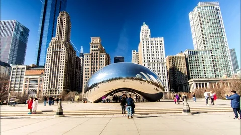 Cloud gate sunny day timelapse Chicago Video stock 96536468