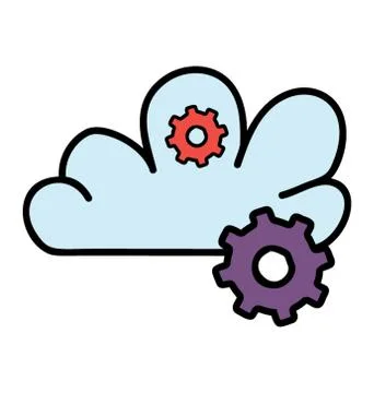 Cloud with gear, cloud setting icon in doodle design Illustrazione stock