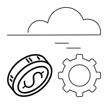 Cloud, gear icon, and dollar coin emphasizing technological integration, fina 스톡 일러스트