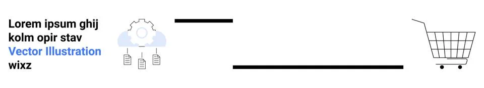 Cloud gear icon, documents, and a shopping cart symbolizing digital settings, Stock Illustration