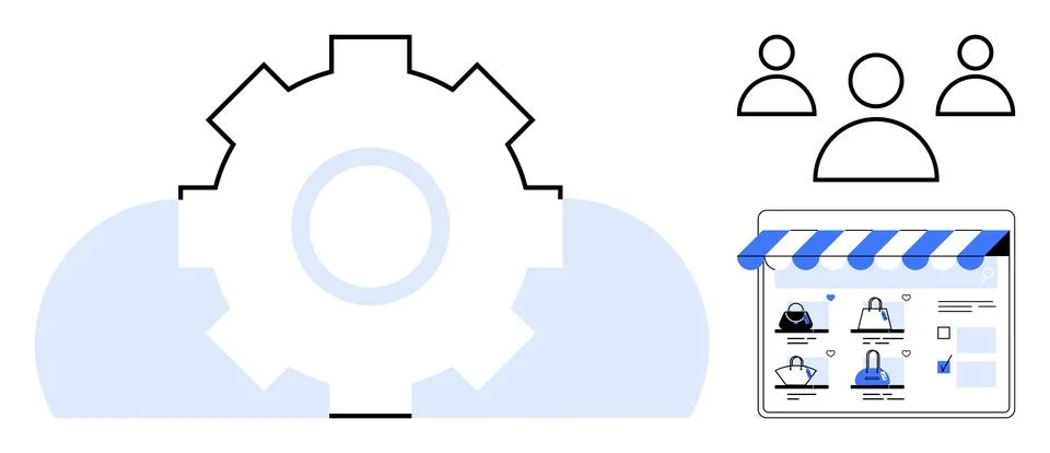 Cloud Gear Integration with Team Collaboration for Online Shopping Management Stock Illustration
