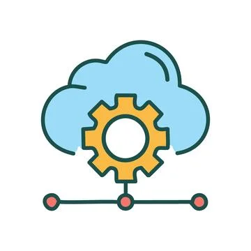 Cloud gear network. Illustration of a gear connected to a network, symboliz.. Illustrazione stock