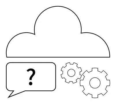 Cloud with gears and speech bubble containing question mark. Ideal for cloud 库存插图