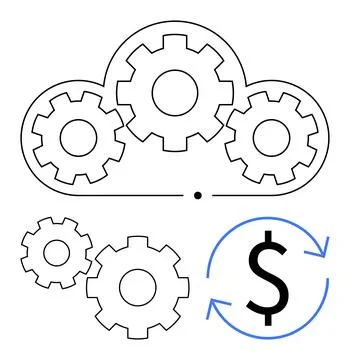 Cloud with gears representing integration and automation with a dollar symbol Stock Illustration