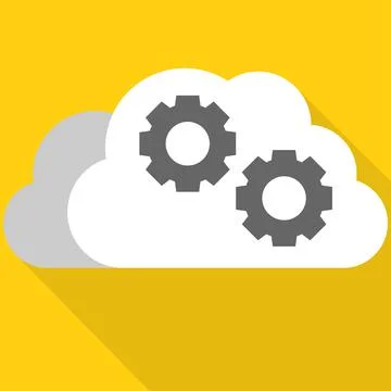 Cloud with gears with shadow on yellow background 스톡 일러스트