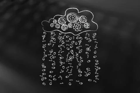Cloud with gearwheel mechanism annd binary code rain Illustrazione stock