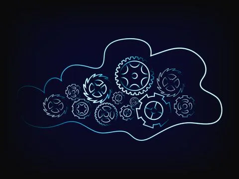 Cloud with gearwheel mechanism, data processing concept Illustrazione stock