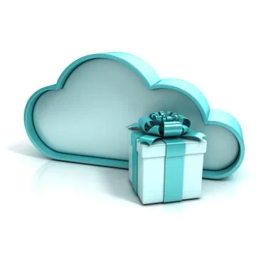 Cloud with gift box. Free additional storage. 3D Illustrazione stock