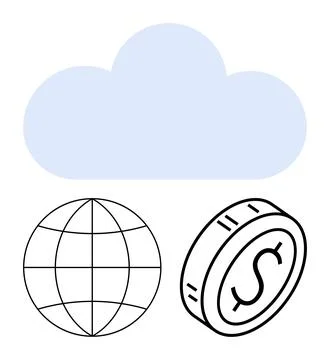 Cloud with globe and dollar coin representing digital economy, global finance Stock Illustration