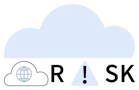 Cloud with globe, letters R, S, and K, triangle with exclamation mark forming Stock Illustration