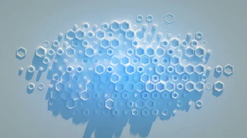 Cloud of glowing blue hexagons loopable 3D render animation 4k UHD 3840x2160 Video stock 111527533