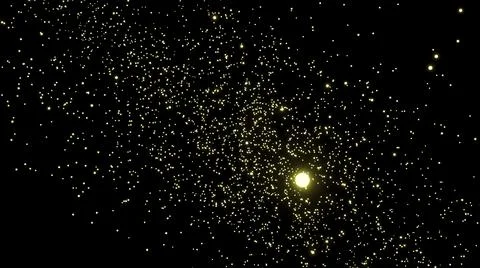 Cloud of glowing cosmic flow particles. Design. Lot of luminous particles are Stock Illustration