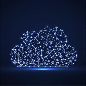 Cloud of glowing lines and dots, abstract polygonal structure cloud of connected Stockillustratie