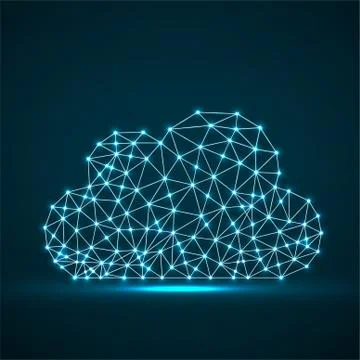 Cloud of glowing lines and dots, abstract polygonal structure cloud of connected Stock Illustration
