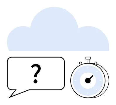 Cloud graphic above speech bubble with question mark and a stopwatch. Ideal f イラスト素材