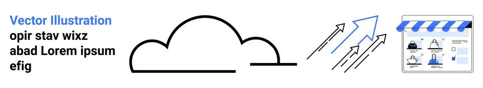Cloud Graphic with Arrows Pointing Upward and a Website Interface Mockup 스톡 일러스트