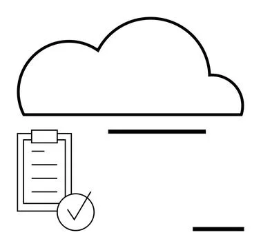 Cloud graphic, checklist on clipboard, and approval tick. Ideal for cloud com Stock Illustration