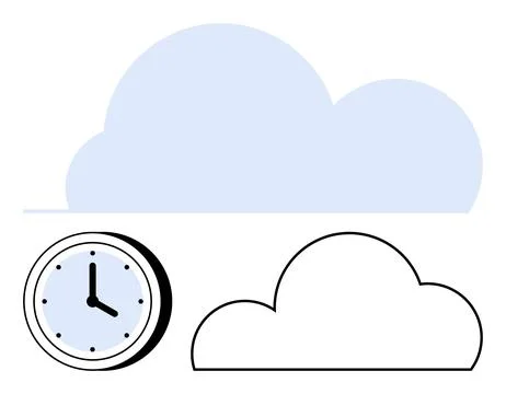 Cloud graphic, clock, outlined cloud. Ideal for time management, cloud comput Stock Illustration